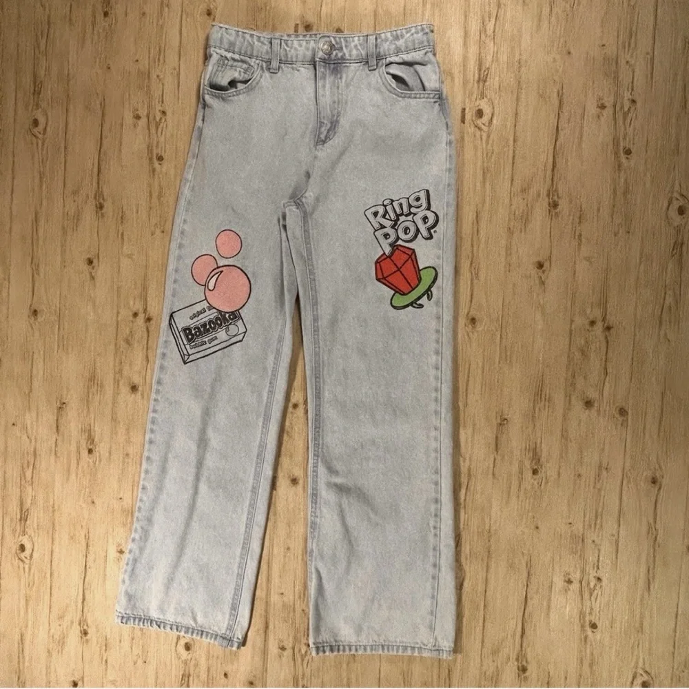 Justice Girls 14 Ring Pop Bazooka Jeans Y2K Candy Graphic Denim Pants